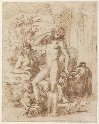 Bacchus och Erigone (penna och bläck med tvätt på papper)