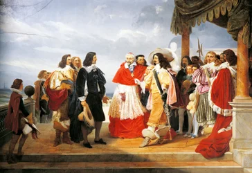 Kardinal Richelieu presenterar Poussin för Ludvig XIII 1640, detalj från målning 1832 av Jean Alaux (1786-1864), Frankrike