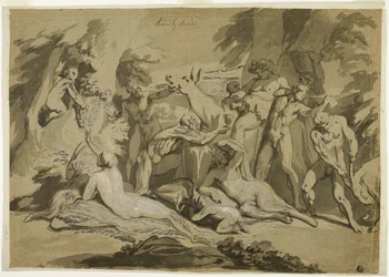Drunken Silenus Satyr och nymfer