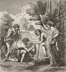 Shepherds of Arcadia, efter målning av Nicolas Poussin, illustration från Universal Theatre, encyklopedisk och scenografisk samling, nr 512, 4 maj