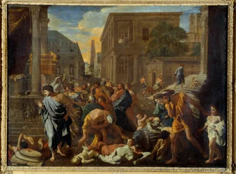 Pesten i Asdod säger att filistéerna drabbades av pestmålningen av Nicolas Poussin