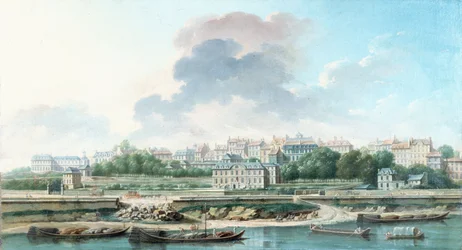 Le Quai et le Village de Passy, vue de la rive gauche, en 1757 (olja på duk)