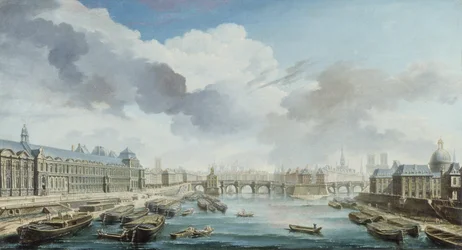 Louvren, Pont-Neuf och Collège des Quatre-Nations, numera Institut de France, sett från Pont Royal
