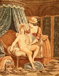 The Toilette, graverad av Louis Marin Bonnet (1736-93) (mezzotint)