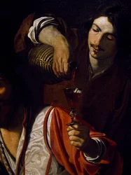 Tjänare som häller vin, detalj av Meeting of drinkers, av Nicolas Tournier (döpt 1590-före 1639), olja på duk