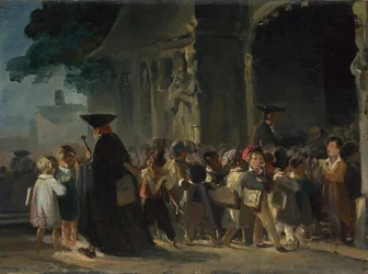 Barn vid en kyrkdörr, mellan 1817 och 1845