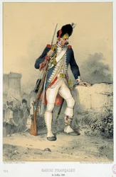 Medlem av det franska gardet (14 juli 1789). Gravyr av Nicolas Toussaint Charlet (1792-1845)