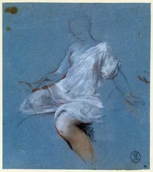 Studie av draperi på kroppen Teckning av Nicolas Vleughels (1668-1737) 1700-talets Paris, Louvren