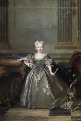 ""Porträtt av Infanta Marie-Anne-Victoire de Bourbon (Marie Anne Victoire) (1718-1781) förlovad med Ludvig XV 1722"" (Infanta Mariana Victoria av Spanien) Målning av Nicolas de Largillière (1656-1746) 1724 Madrid , Museo del Prado