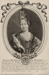 Gravyr av Louise Bénédicte de Bourbon (hertiginnan av Maine), av Nicholas de Larmessin från Paris ca 1690