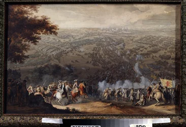 Slaget vid Poltava den 27 juni 1709. I slaget möttes Carl XII:s svenska armé och den ryske tsaren Peter den stores armé under det stora nordiska kriget (1700-1721). Målning av Nico