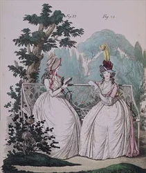 Morgonklänning, fikon. 23 och 24, från Nikolaus Heideloffs "Gallery of Fashion", Vol I, september 1794 (tryck)