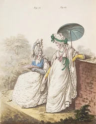 Morgonklänningar, fikon. 111 och 112 från Nikolaus Heideloffs "Gallery of Fashion" Vol II, september 1796 (tryck)