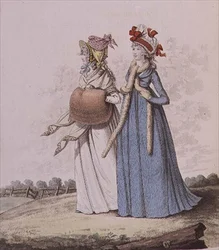 Morgonklänningar, fikon. 78 och 79 från Nikolaus Heideloffs "Gallery of Fashion" Vol II, december 1795 (tryck)