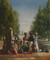 tjänare vid en pump, ca. 1840.