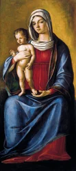 Madonna och barn, Central Panel of Triptych med Madonna and Child, St. Albert och St. Sebastian