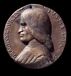 Porträttmedalj av Lorenzo de Medici, känd som den magnifika (brons