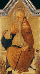 Saint Anthony Abbot tronade med Members of a Confraternity