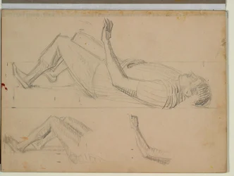 Studie av liggande soldat för "Resurrection of Christ", även detaljerade studier av benen och en vänster arm