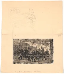 Två illustrationsutkast till Sønderjyske Folkesagn, v. F.Ohrt. F.o. Var förväntar man sig det minst och f.n. Kung Abel och repslagarna