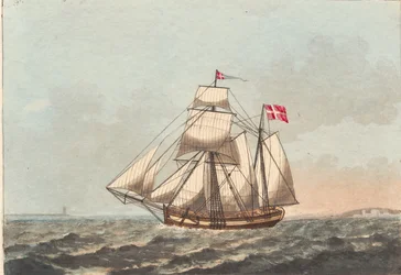 En dansk galease, att se i lä, med sidvind