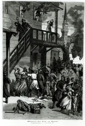 Slakt av judarna i Ryssland, graverad av Gustave Voulquin (fl.1880-90) från Le Journal Illustre, juni 1881 (bw foto)