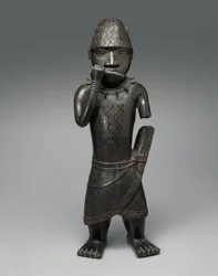 Figur av en hornblåsare, nigeriansk, c.1504-50 (kopparlegering)