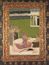 Porträtt av Maharaja Savant Singh med gemål, Bani Thani, mitten av 1700-talet.