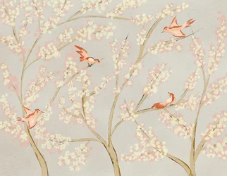 Rosa fåglar och vårblomster