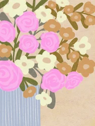 Rosa blommor i blå vas