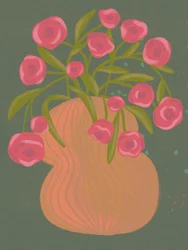 Rosa blommor i orange vas