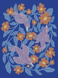 Fantastiska fåglar och blommor