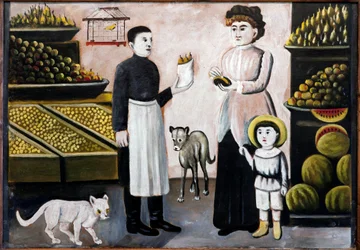 Frut Stahl par Pirosmani, Niko (1862-1918). Olja på kartong, storlek: 10473, Niko Pirosmanashvili Museum, Mirzaani