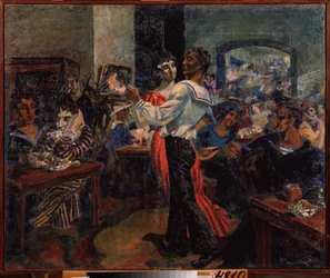 En sjömansbar. Målning av Nikolai Afanasyevich Rusakov (1888-1941), olja på plåt