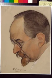 Porträtt av Georgi Vasilyevich Tchitcherine (1872-1936) - Verk av Nikolai Andreevich Andreev (1873-1932), blod och krita på papper (32,4x24,1 cm)