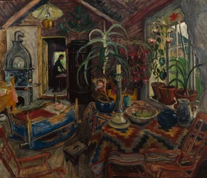 Interiör med vagga, c.1925 (olja på duk)