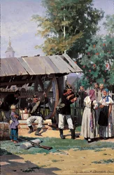 Ryska soldater i en by på landet, 1877