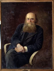 Porträtt av författaren Nikolay N. Zlatovratsky (1845-1911) (Porträtt av författaren N.N. Zlatovratsky). Målning av Nikolai Karlovich Grandkovsky (1864-1907), olja på duk