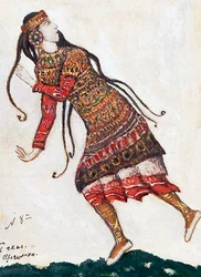 Ultra Fashionabla dam. Kostymdesign för baletten The Rite of Spring Le Sacre du Printemps av I. Stravinsky, 1912