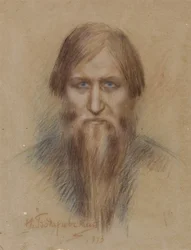 Porträtt av den ryske mystikern Grigory Rasputin 1869-1916, 1913