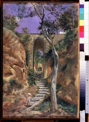 "" Le pont de Vico (Corse?) "" Peinture de Nikolai Ge (Gay) (1831-1894) 1858 Mått 45,5x30 cm State Tretyakov Gallery, Moscou