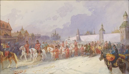 Den tillfångatagna familjen Kuchum Khan tog sig in i Moskva. 1599, 1891.