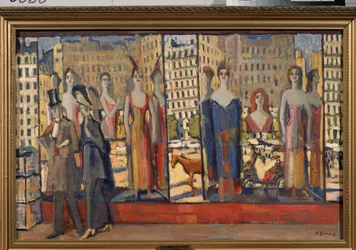 The Parisian Showcases (Paris Shop Windows) - Målning av Nikolai Pavlovich Ulyanov (Ulianov) (1875-1949), olja på duk