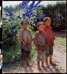 Garzons pausans (bondpojkar). Peinture av Nikolai Petrovich Bogdanov Belsky (Bogdanov-Belsky) (Bogdanov Belsky) (Bogdanov-Belsky) (1868-1945). Huile sir toile