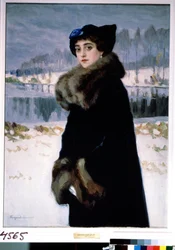 Portrait de la ballerina Lyudmila Mesaksudi Barash (Porträtt av balettdansösen Lyudmila Mesaksudi Barash). Peinture av Nikolai Petrovich Bogdanov Belsky (Bogdanov-Belsky) (Bogdanov Belski) (Bogdanov-Belski) (1868-1945). Tempera sur toile