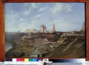 Utsikt över citadellet i Ryazan (Ryssland). (Utsikt över citadellet i Ryazan). Målning av Nikolai Stepanovich Ivanov (1816-1891), olja på duk, cirka 1840, rysk landskapskonst från 1800-talet. State Regional I.Pozhalostin Art Museum, Ryazan (Ryssland).