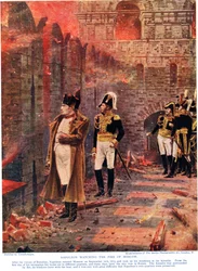 Napoleon tittar på branden i Moskva, illustration från "Hutchinsons History of the Nations", ca 1910