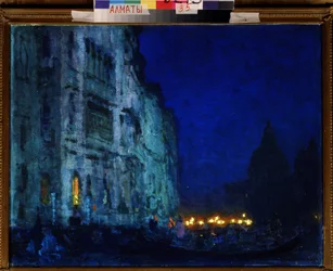 ""Venetiansk Nocturne"" Mondanite i de venetianska palatsen på lagunen. Målning av Nikolai Vasilyevich Dosekin (1863-1935) Kazakiska republikens statliga konstmuseum, Almaty