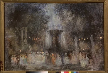 Maskerad boll. Verk av Nikolai Nikolayevich Sapunov (Sapunov) (1880-1912), tempera, silver och brons på kartong