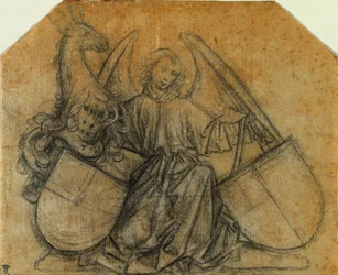 En ängel som stöder två skyltar, ca. 1470.